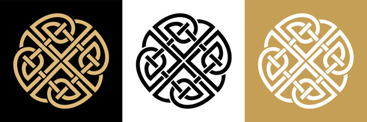 Medieval Celtic knot tattoo set. Celtic, Irish knots ornament. Celtic symbols, endless knot shape vector icon, infinite spirit unity symbol, pagan circle tribal symbols graphics isolated