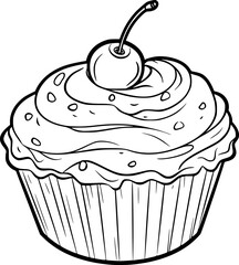 outline illustration of cupcake for coloring page