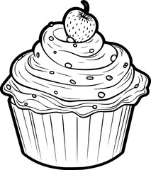 outline illustration of cupcake for coloring page