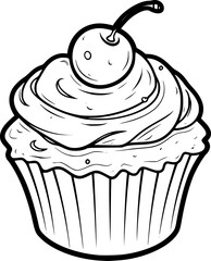 outline illustration of cupcake for coloring page