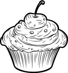 outline illustration of cupcake for coloring page