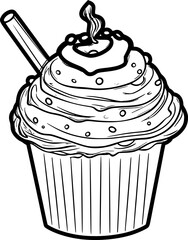 outline illustration of cupcake for coloring page