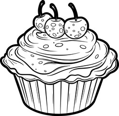 outline illustration of cupcake for coloring page