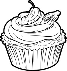 outline illustration of cupcake for coloring page