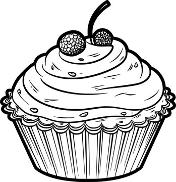 recommend clip art: outline illustration of cupcake for coloring page