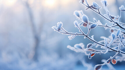 樹氷のアップ、寒い冬の凍った木の枝