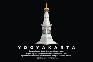 Yogyakarta Tugu Jogja Monument Tourist Spot Black and White Vector - obrazy, fototapety, plakaty