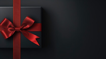 black gift box with red ribbon for black friday web banner promotion advertisement