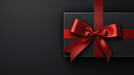 black gift box with red ribbon for black friday web banner promotion advertisement