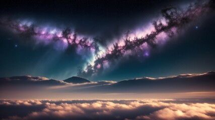 Fototapeta na wymiar Colorful space galaxy cloud nebula. Stary night cosmos. Universe science astronom. AI Generated