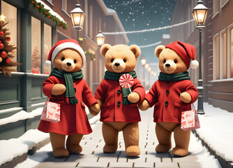 Christmas banner with teddy bears