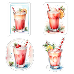 Watercolor stickers with Christmas drinks