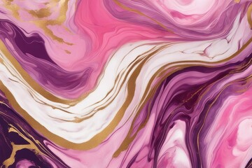 Abstract marble marbled marble stone ink painted painting texture luxury background banner - Pink red purple waves swirls gold painted splashes