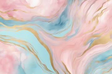 Fototapeta na wymiar Abstract watercolor paint background illustration - Soft pastel pink blue color and golden lines, with liquid fluid marbled paper texture banner texture