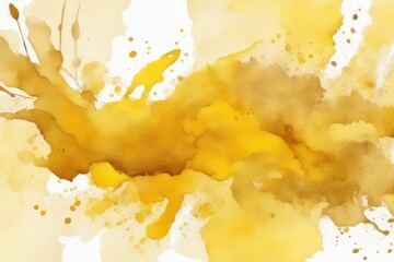 Abstract yellow color painting illustration - watercolor paper with splashes, patch or stain, isolated on transparent background