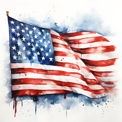 American flag watercolor painting. Generative ai. 