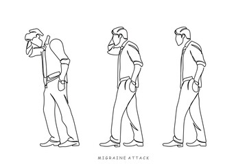  line art of a worried and disappointed man. A hopeless guy roaming around. Stages of grief. How to handles loss art.Vector of a stressful young person.Stressed adult man. Sadness. Young.directionless