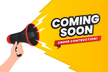 Coming soon with megaphone design on abstract background