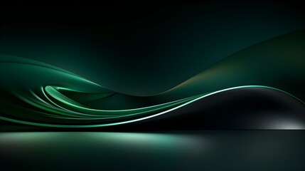 Abstract 3D Background of Curves and Swooshes in dark green Colors. Elegant Presentation Template