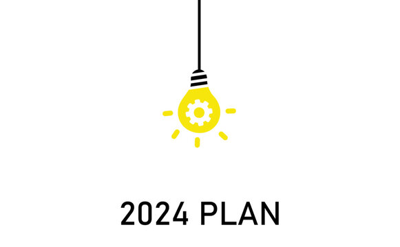 Light bulb illuminating 2024 plan. 2024 annual plan with idea, business creativity, new idea discovery, innovation, technology concept on white background
