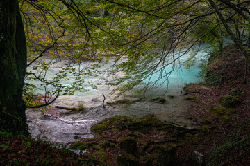 Fototapeta premium Route through the Source of Urederra. Navarre. Spain