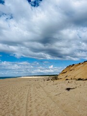 Fototapeta na wymiar dunes at the ocean, cloudy sky, windy weather