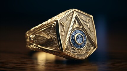 A beautifully textured Masonic ring displayed against a velvet background, emphasizing its elegance and charm.