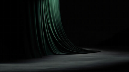 Stage curtains. Green Velvet theater cinema curtain backdrop. Drapes - obrazy, fototapety, plakaty