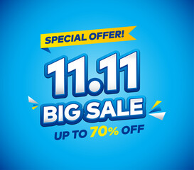 11.11 vector big sale, flash sale banner template design. Vector illustration.