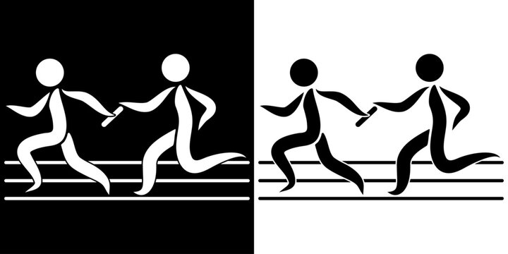 Pictogrammes repr&eacute;sentant la comp&eacute;tition de la course de relais sur piste, une des disciplines des sports d&rsquo;athl&eacute;tisme.