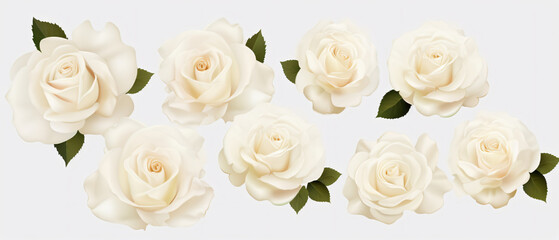 Collection of white roses isolated on a white background