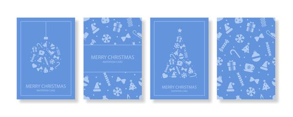 Set of Christmas Card Designs with with silhouettes of Christmas tree and ball Illustration. Christmas Corporate Holiday cards and invitations. Christmas posters, holiday covers or banners