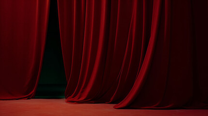 Stage curtains. Red Velvet theater cinema curtain backdrop. Drapes