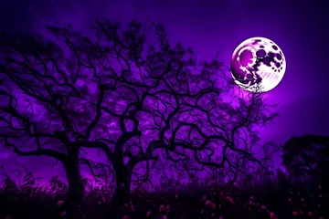 Photo sur Plexiglas Pleine Lune arbre tree in the night generated by AI technologyA