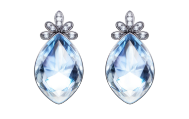 Realistic Midnight Moonstone Earrings on a Clear Surface or PNG Transparent Background.