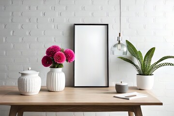 Minimal White Picture Frame Canvas Display With Flower in Vase