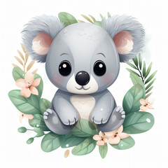 Cute Illustrated Koala Clipart isolated on white background