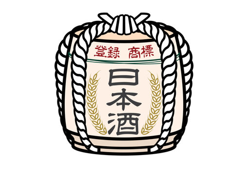日本酒の四斗樽アイコン。鏡開きの樽酒。