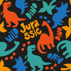 seamless kids pattern with dino. background for textile, fabric, stationery,  pajamas, WEB and other design.