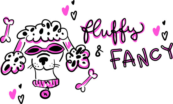 Print with poodle for t-shirt, clothing, cards, message and more design.