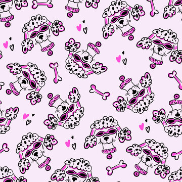Seamless pattern with poodle.  Background for textile, fabric, stationery, clothes, accessories and other designs.
