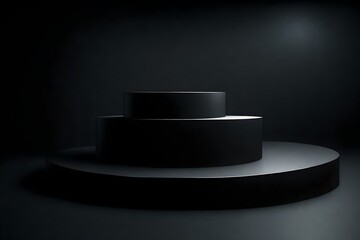 Geometric stage podium in 3D black. a shadowy background