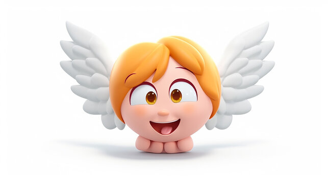 3D rendering woman Angelic emoji on white isolated background