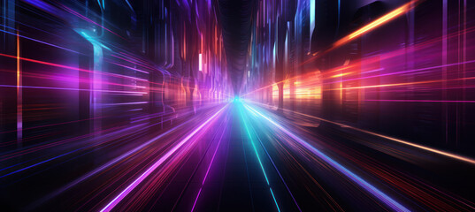 Fototapeta na wymiar Vibrant Neon Trails on a Dark Background