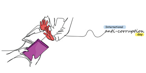 International Anti corruption day. Bribery is a criminal offense. Say no to corruption. Raise your voice against injustice. Continuous line art vector