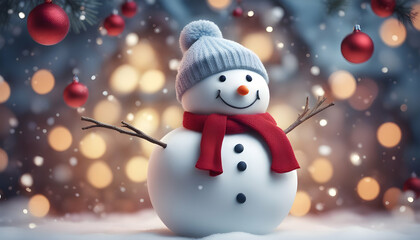 Fototapeta premium 3d cute snow man in a wall floral Christmas background