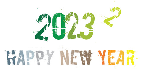 Happy New Year Vector art. Welcome 2023. New year celebrations. Fun doodles and typography. Print design ideas. Poster banner and postcard designs.