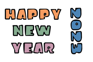 Happy New Year Vector art. Welcome 2023. New year celebrations. Fun doodles and typography. Print design ideas. Poster banner and postcard designs.