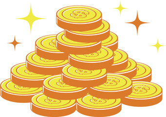 積みあげた＄マークのついたドルコイン塊イラスト