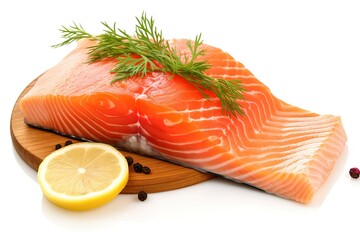 an image of salmon with a lemon and dill, fresh salmon steak